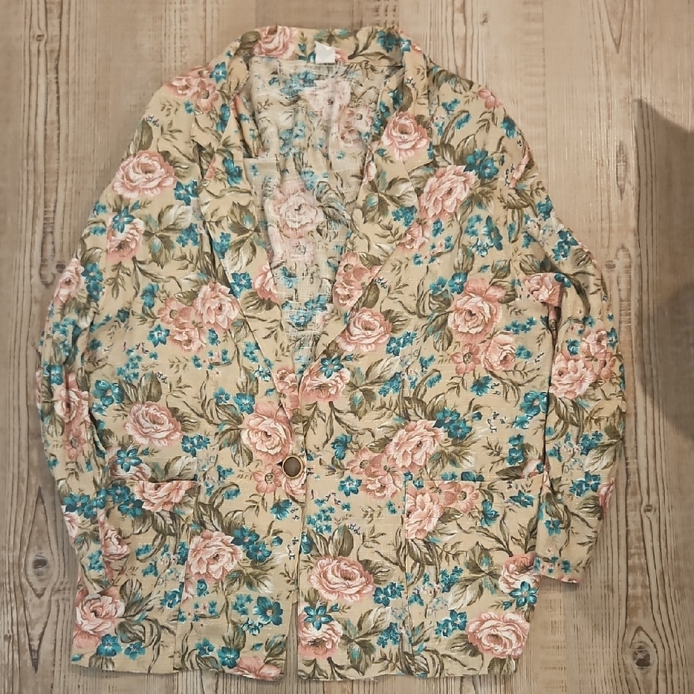 Vintage Light Weight Floral Single-Button Layering Blazer